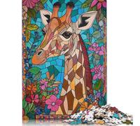 Giraffe Mosaic Art Puzzle Jigsaws 1000 Pieces for Adults Wood Puzzles Wooden Puzzles Educational Game Challenge Toy 1000pcs (75x50cm)
