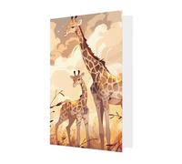 Giraffe mother and child Greeting card, blank inner page, includes envelope, 10cm x 15cm.