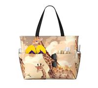 Giraffe Mother And Child Large Capacity Beach Travel Bag, Women'S Handbag Is Waterproof And Sandproof, Suitable For Travel, Beach Vacation, Etc., Black, One Size