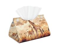 Giraffe Mother and Child Print Tissue Box Cover - Long Facial Paper Organizer Modern PU Leather Napkin Holder for Car, Bedroom