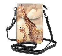 Giraffe mother and child Small Cell Phone Purse, Floral Print Crossbody Bag, PU Leather Mini Wallet with Shoulder Strap, Secure Magnetic Closure.