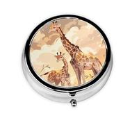 Giraffe Mother and Child Take-Along Pill Box, Portable Round Pill Box, fits in Your Purse Pocket Lightweight 3 Compartment Pill Box,