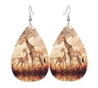 Giraffe mother and child Teardrop-shaped leather earrings are a luxurious and fashionable accessory suitable for women, showcasing individual charm.