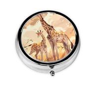 Giraffe Mother and Child This Small, Round, Three-Compartment Travel Pill Box is Perfect for Storing Daily medications, Vitamins, and on-The-go.