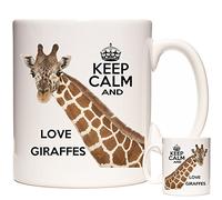 GIRAFFE MUG, Keep Calm and Love Giraffes, Ceramic Gift Mug. Matching Coaster Available, Can Be Personalised. Excellent birthday gift.