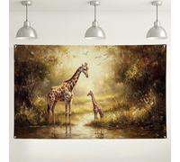 Giraffe Nature Scene Backdrop, Rustic Artistic Safari Decor for Photography, Wildlife Party and Baby Shower Decorations, Spring Summer Background 71x43 Inch