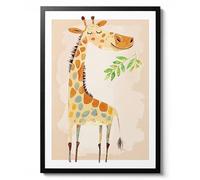 Giraffe Nursery Print, Cute Animal Illustration Poster, Yellow and Brown Wall Art Decor, Gift Idea, Archival Matte, A4 (Print Only) - 29.7x21cm