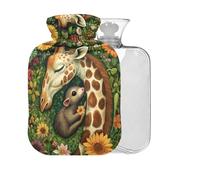 Giraffe Opossum Flowers Green Pattern Hot Water Bottle with Cover 2L Large Warm Water Bag for Neck Shoulders Headache Pain Relief