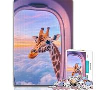 Giraffe Outside The Airplane Window Adult Jigsaw Puzzles 1000,Learning Educational Toys Family Games with Matching Poster And Trivia Sheet (38x26cm)