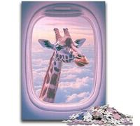 Giraffe Outside The Airplane Window Puzzles for Adults Teens 1000pc Puzzle,Help The Brain Exercise Addictive Toys to Cultivate Patience A Work of Art (38x52cm)