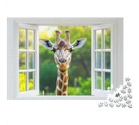 Giraffe Outside The Window Jigsaw Puzzles Green Garden Challenge Toy Educational Games Home Decoration for Adults& Teenager Age 14 Years Up 1000pcs (75x50cm)