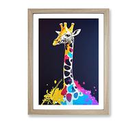 Giraffe Paint Splat No.1 Framed Print | A2 Oak Framed Wall Art | Ready to Hang | Modern Animal Picture | Living Room Bedroom Lounge Office