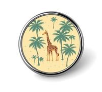 Giraffe Palm Tree Round Lapel Pin Women's Novelty Buttons & Pins Metal Badge Cute Brooch Retro Pinback Badge Fashion Bag Pins for Hat Backpacks Tie Suit Wedding Party Accessory, silver, Circular