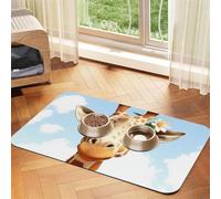 Giraffe Pet Feeding Mat Absorbent Pu Leather Dog Cat Food Mats Contain Spills Protects Floors, Anti-Slip Rubber Backing Dog Bowl Mats Easy Clean Pet Placemats 30x45cm