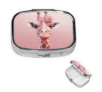 Giraffe Pill Box 2 Compartment Medicine Pill Organizer Square Pill Case for Purse & Pocket Travel Pillbox Portable Metal Medicine Vitamin Fish Oil Organizer Unique Gift