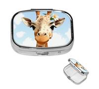 Giraffe Pill Box 2 Compartment Medicine Pill Organizer Square Pill Case for Purse & Pocket Travel Pillbox Portable Metal Medicine Vitamin Fish Oil Organizer Unique Gift