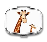 Giraffe Pill Box 2 Compartment, Portable Pill Case with Mirror for Pocket Purse Travel, Mini Metal Medicine Organizer for Vitamins Fish Oil