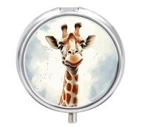 Giraffe Pill Box 3 Compartment Portable Travel Pill Case with Mirror Round Metal Medicines Storage Container Pocket Medicine Box to Hold Vitamins Fish Oil