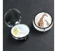 Giraffe Pill Box 3 Compartment Round Metal Pill Case for Purse & Pocket, Portable Medicine Organizer Travel Pillbox Daily Pill Container Holder to Hold Vitamins, Fish Oil
