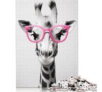 Giraffe Pink Glasses Puzzles 1000 Pieces Wooden Puzzles for Adults & Teenager Stress Relief Toys 1000pcs (75x50cm)