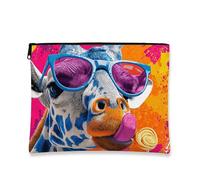 Giraffe Pop Art Makeup Bag, Colorful Fun Cosmetic Pouch for Women, Portable Canvas Zipper Organizer, Summer Travel Toiletry Bag, Multicolor, 7x9 Inch, Giraffe