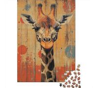 Giraffe Portrait on Wood Panel Whimsical Wildlife Art 1000 Piece Jigsaw Puzzle, 70x50cm/1000pcs, for Adults, Quiet Home Activity, Evening Leisure And Quiet Weekends