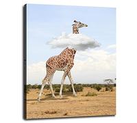 Giraffe Poster Savannah Canvas Prints Animals Wall Art For Home 1 panels Decorations With Framed 20"x16"