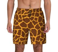 Giraffe Print Mens Swim Shorts Trunks Quick Dry 2 in 1 Bathing Suit with Compression Liner and Pockets