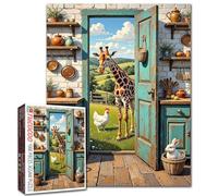 Giraffe Puzzle Chicken Rabbit Animal Jigsaw Vintage Door Kitchen Tableware Ornament Picture 1000 Pieces for Adults Beginner Challenging Family Activity Games DIY Crafts Puzzle for Home Decor Gifts
