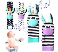 Giraffe Rattle Socks Set, Purple Giraffe Rattle Socks, Cute Animal Wrist Rattles, Baby Rattles Toys Foot Finder Socks, Soft Sensory Toys, Newborn Toys for Baby Baby Shower or Birthday Gifts