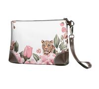 Giraffe Rose Leather Clutch Bag for Women, Leopard Print Wristlet Purse with Detachable Strap Evening Handbag, Ladies Long Wallet for Wedding Party Travel Business
