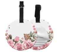 Giraffe Rose Round Luggage Tag 2PCS Leopard Print PU Leather Travel Bag Tag ID Labels Name Card Holder wtih Buckle for Luggage Suitcase Backpacks
