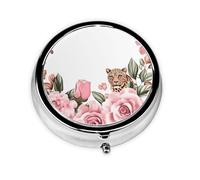 Giraffe Rose Small Pill Box 3 Compartment Portable Pill Box for Purse Pocket Leopard Print Mini Medicine Organiser for Daily Vitamin Fish Oil Storage