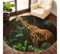 Giraffe Round Rug 60cm, Tropical Forest Circle Rugs, Tropical Giraffe Rug, Washable Round Carpet for Kitchen Dining Living Room Bathroom Beneath the Furniture