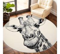 Giraffe Round Rugs for Dining Table, Giraffe Rug 120cm, Black and White Circle Rug, Washable Round Area Rugs for Living Room Bedroom Under the Sofa