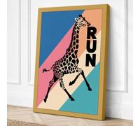 Giraffe Run Retro Canvas Wall Art Print 18x12 Inch