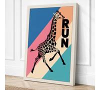 Giraffe Run Retro Canvas Wall Art Print 18x12 Inch