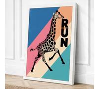 Giraffe Run Retro Canvas Wall Art Print 24x16 Inch