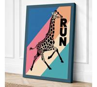 Giraffe Run Retro Canvas Wall Art Print 24x16 Inch