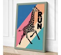Giraffe Run Retro Canvas Wall Art Print 36x24 Inch