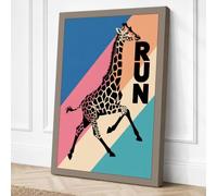 Giraffe Run Retro Canvas Wall Art Print 36x24 Inch