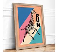 Giraffe Run Retro Framed Wall Art Print A2 Oak