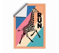 Giraffe Run Retro Unframed Wall Art Print A4 (29.7×21cm), Wall Decor for Living Room, Bedroom, Office & Home, Art Gift
