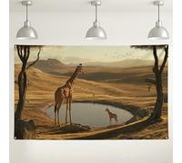 Giraffe Scenic Wall Backdrop, Nature Landscape Animal Photography Background, Safari Wildlife Party Decoration for Kids Events 71x43 Inch