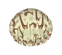 Giraffe Shower Cap,Nightcap Double Layer Waterproof Elastic Bath Cap Reusable Bathing Hair Cap