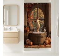 Giraffe Shower Curtain, Autumn Fall Leaves Bathroom Decor, Cute Cartoon Rustic Waterproof Fabric Shower Curtain with Hooks 36x72 Inch