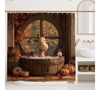 Giraffe Shower Curtain, Autumn Fall Leaves Bathroom Decor, Cute Cartoon Rustic Waterproof Fabric Shower Curtain with Hooks 72x84 Inch