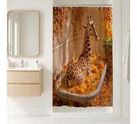 Giraffe Shower Curtain, Autumn Leaves Pumpkin Bathroom Decor, Fall Seasonal Cute Animal Waterproof Fabric Shower Curtain with Hooks 36x72 Inch