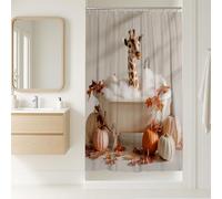 Giraffe Shower Curtain, Autumn Pumpkin and Maple Leaf Bathroom Decor, Fall Seasonal Cute Animal Waterproof Fabric Shower Curtain with Hooks 36x72 Inch
