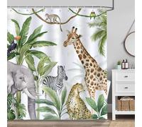 Giraffe Shower Curtain Elephants Bathroom Curtain with 12 Hooks, Washable Mould and Mildew Resistant 180x200cm Polyester Shower Curtains for Wet Room Tub A796